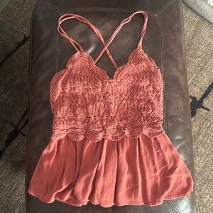 Rust lace tank top
